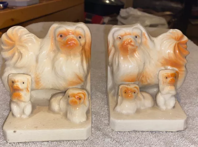Pair Of Vintage Pekingese Dog Bookend Figurines Made in Japan