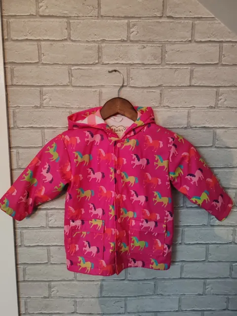Hatley Girls Unicorn Waterproof Coat Jacket Age 3 Pink Multicoloured Vgc