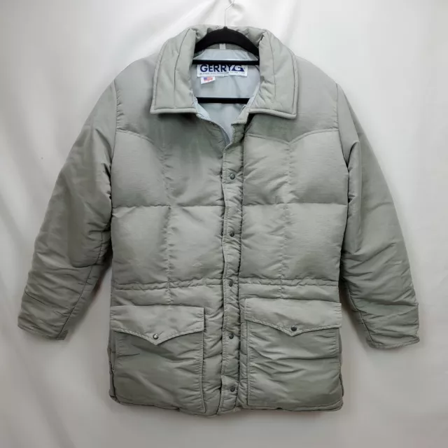 Vintage 80s Gerry Mens Western Down Puffer Jacket Coat Size Large Gray USA Made