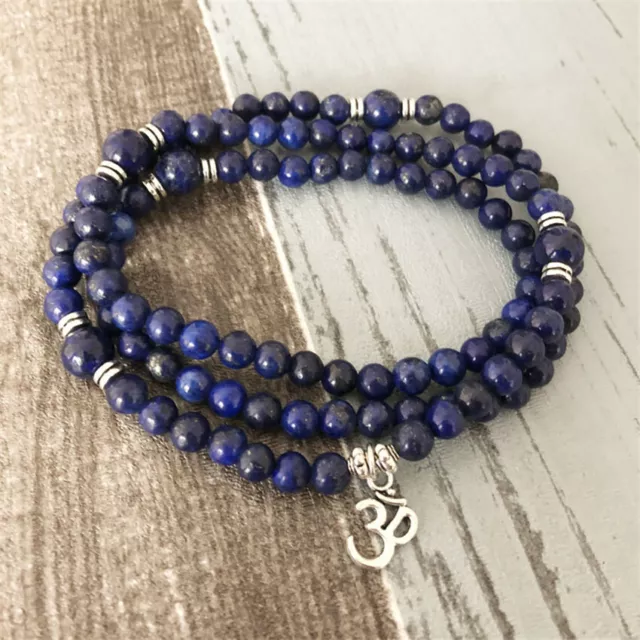 8MM 108 Lapis lazuli Buddha beads Silver Pendant Bracelet energy Mala Meditation