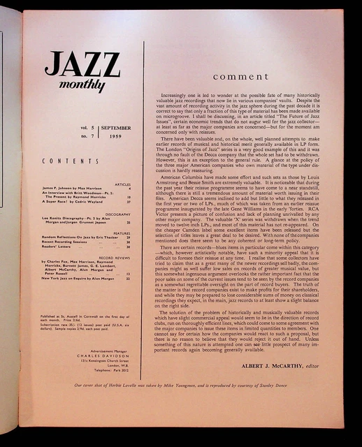 VINTAGE JAZZ MONTHLY Magazine September 1959 Music Herbie Lovelle Britt Woodman £12.60 PicClick UK