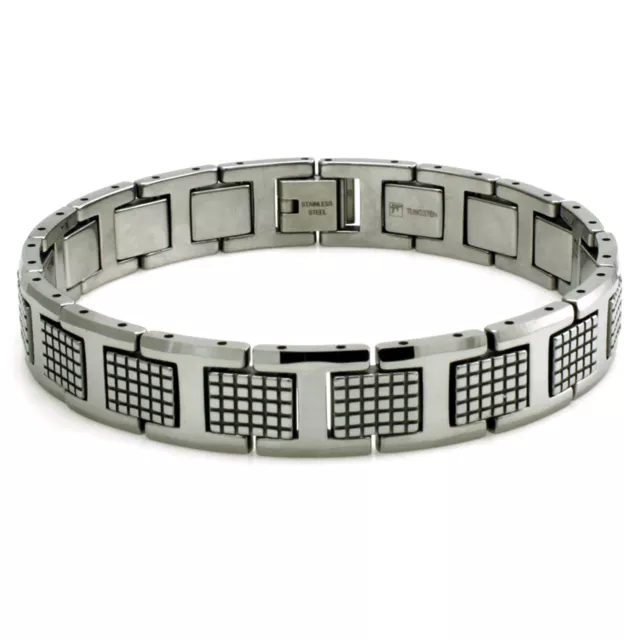 Tungsten Carbide Checkered Link High Polish Mens Classic Bracelet 8.5"