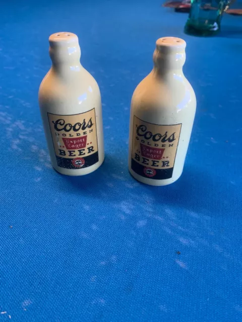 Vintage ADOLPH COORS GOLDEN BEER COLORADO Yellow Ceramic Salt & Pepper Shakers