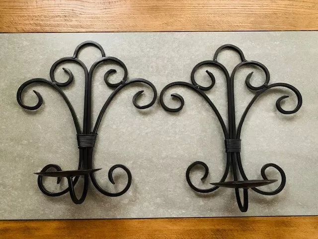 Iconic Partylite Wrought Iron Scroll Wall Sconce Pair, Wall Candle Holder