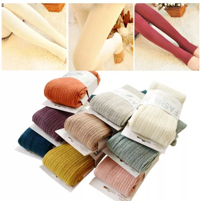 Warm Footed Tights Yarn Knitted Pantyhose Winter Stretch Stockings  Women