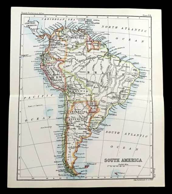 Map Of South America Brazil Argentina Peru Columbia Venezuela Antik 1890