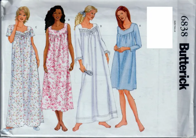 Butterick 6838 Nightgown 3 Lengths Flared Easy Sewing Pattern Misses Size New