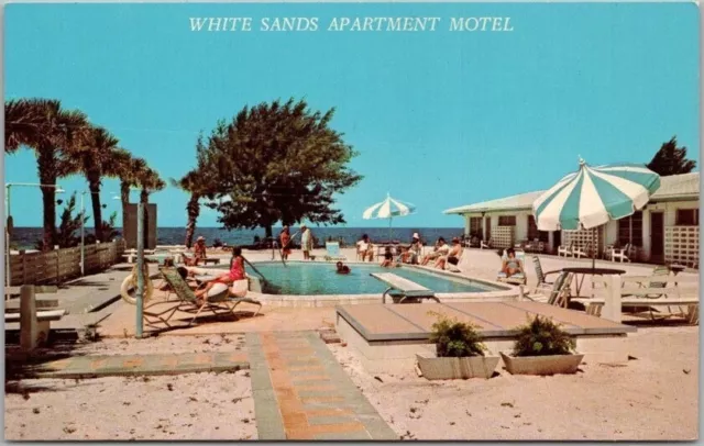 Holmes Beach, Florida Postcard WHITE SANDS APARTMENT MOTEL Pool Scene c1960s