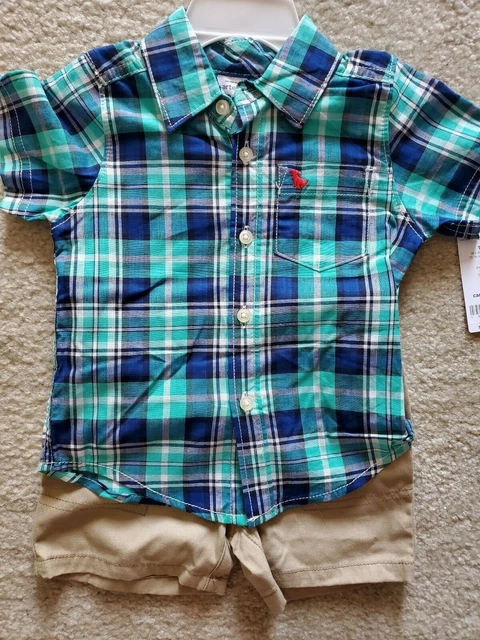 NWT Carters Infant Boys 2 Piece Short Set ~blue/teal/white plaid ~12 month