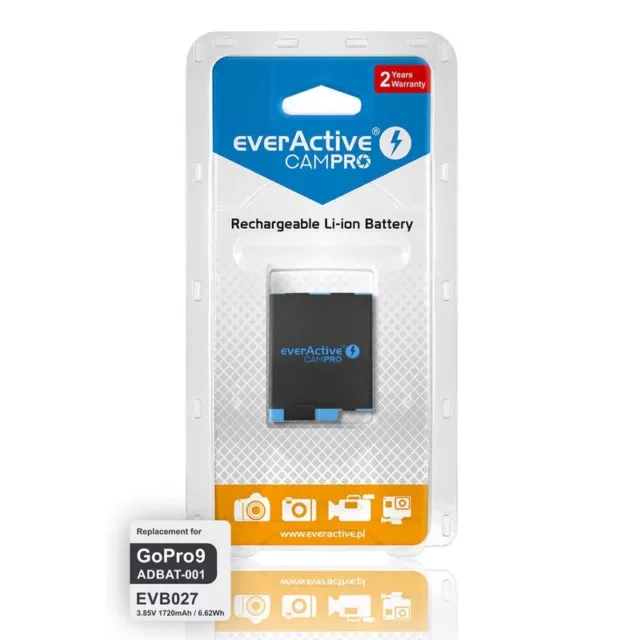 EverActive Campro GoPro9 Batterie Wiederaufladbar LI-ION 3.85V ADBAT-001 EVB027