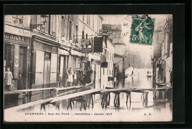 CPA Suresnes, Rue du Pont, Inondation Janvier 1910