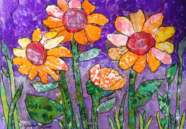 JANET LEO  sfa   ORIGINAL MIXED MEDIA   collage FLOWER POWER  floral