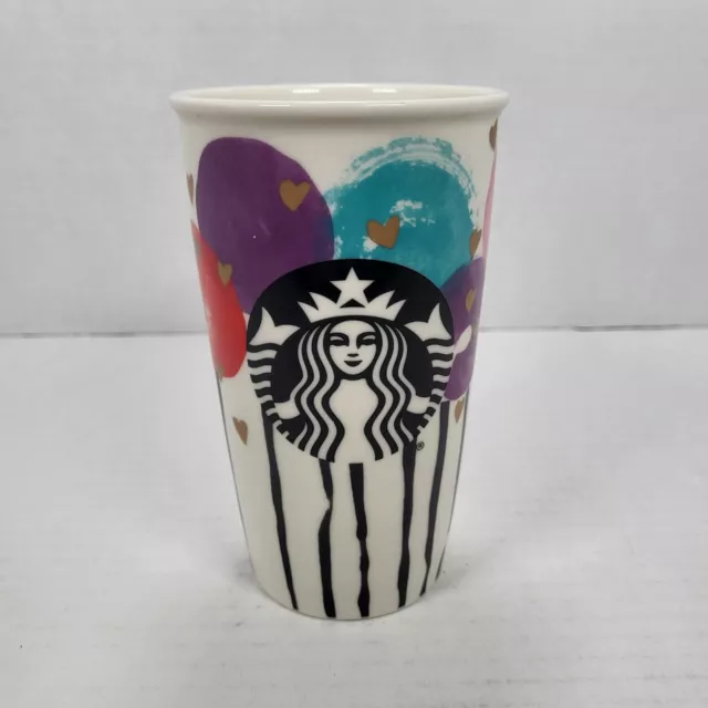 Starbucks Valentines Gold Hearts Balloons 12oz. Ceramic Travel Coffee Mug 2016