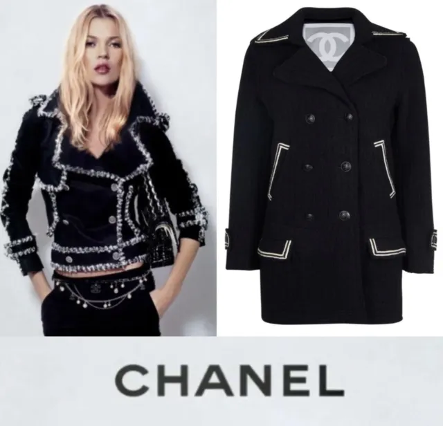 Chanel Vintage 2007 Barbie Black Tweed Boucle Pea Coat 34 36 2 4 6 Top Jacket S