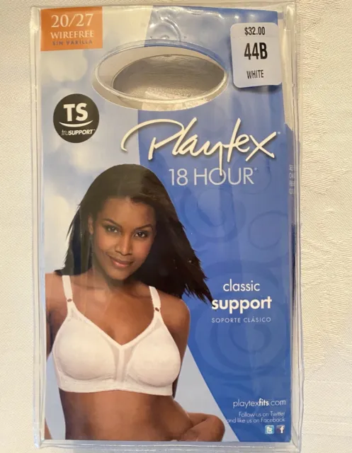 PLAYTEX 18 HOUR Classic Support Wirefree Bra 44B White Floral Lace