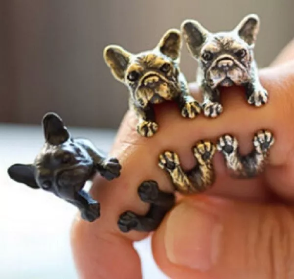 French Bulldog Dog Wrap Round Adjustable Ring Animal Puppy Gold Silver Black UK