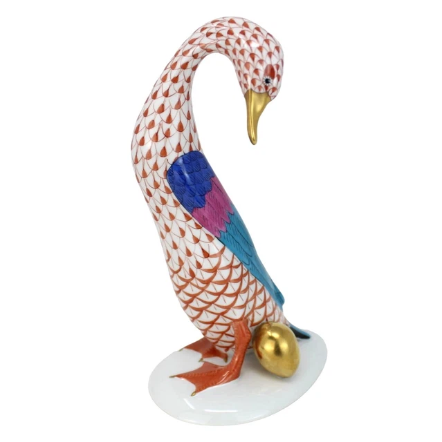 Large Herend Hungarian Hand Painted "Goose With A Golden Egg" Figurine 7 1/4"