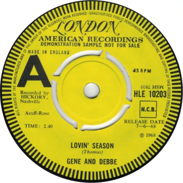 Gene And Debbe – Lovin' Season - London HLE 10203 - UK Demo 1968 NM