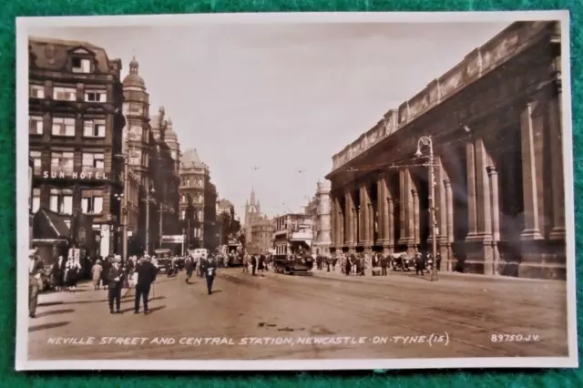 Vintage RP Postcard Neville St & Central Station, Newcastle Upon Tyne C1930s VGC