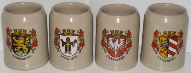 Heavy German Beer Mug Set Frankfurt Nurnberg Heidelberg  Munchen Set 1980 L@@K !