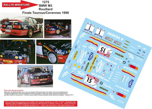 Planche De Décalcomanies 1/43 BMW M3 E30 Rallye Monte-Carlo 1995 - Réf 0678 - Pour Maquettistes