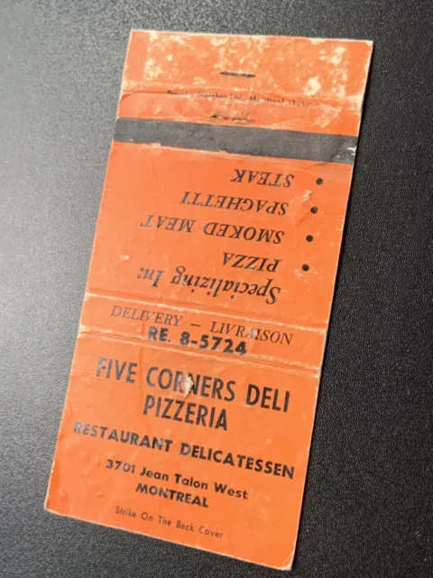 Vintage Canada Matchbook: “Five Corners Deli Pizzeria Restaurant” Montreal