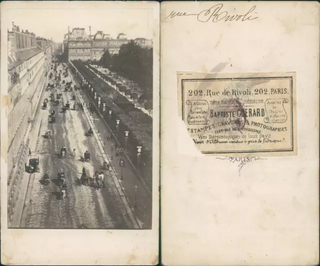 Guérard, Paris, vue sur la rue de Rivoli Vintage CDV albumen carte de visite,