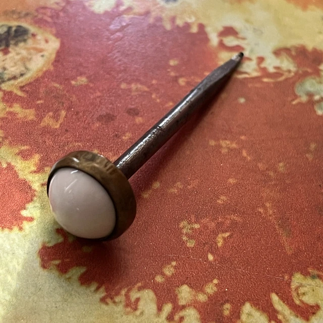 Antique White Porcelain Head Victorian Picture Nail Brass Wall Hanger Hardware