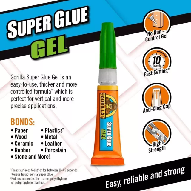 Gorilla Super Colle Gel 2 X 3G Tubes Impact Dur Réglage Rapide Cuir Métal 3