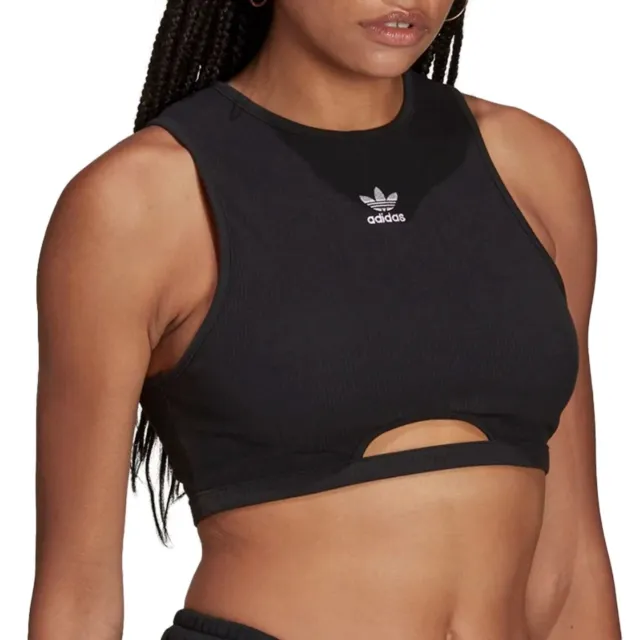 New Adidas Originals Sports Crop Tank Bra Top, Ladies Womens - Black