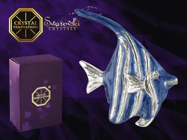 G 4539 Plata Pescado Fish Azul Juego de Cajas Swarovski Vidrio Cristal 3,7 CM