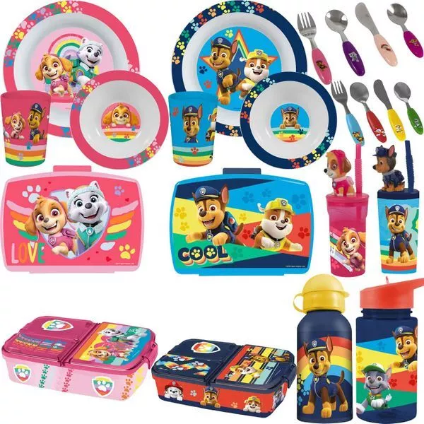 Paw Patrol Fiambrera Botella Set Vajilla Kita Escuela Skye Everest Melamina