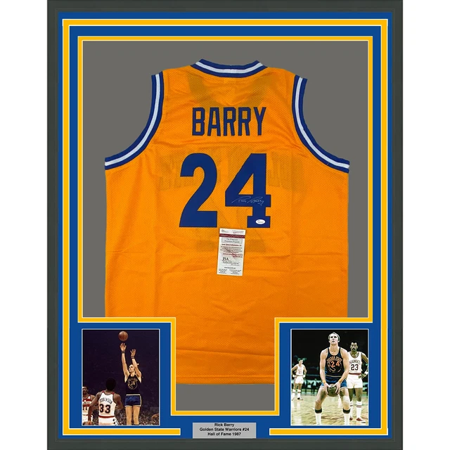 Framed Autographed/Signed Rick Barry 33x42 Golden State Yellow Jersey JSA COA Framed Autographed/Signed Rick Barry 33x42 Golden State Yellow Jersey JSA COA