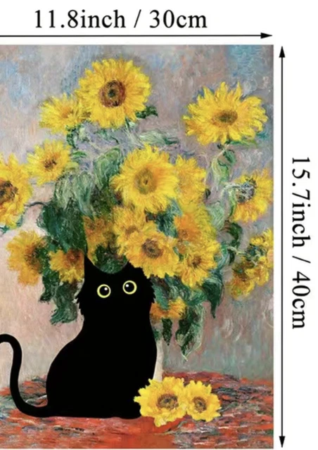 🐈‍⬛ Famous Sunflower Painting!  Canvas Wall Art. Funny Black Cat.   Must L@@k