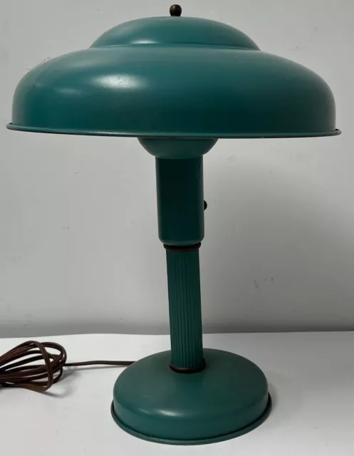 SAUCER LAMP ART DECO VINTAGE MID CENTURY MODERN GREEN UFO Table Lamp MCM NICE !