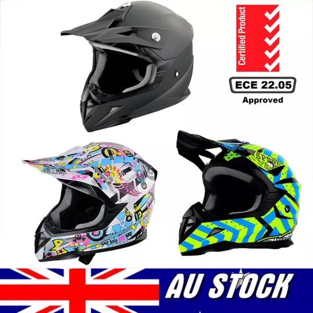 HELMET ADULT MOTO MOTOCROSS DIRT BIKE QUAD ATV TRAIL S, M, L, XL ECE Approved