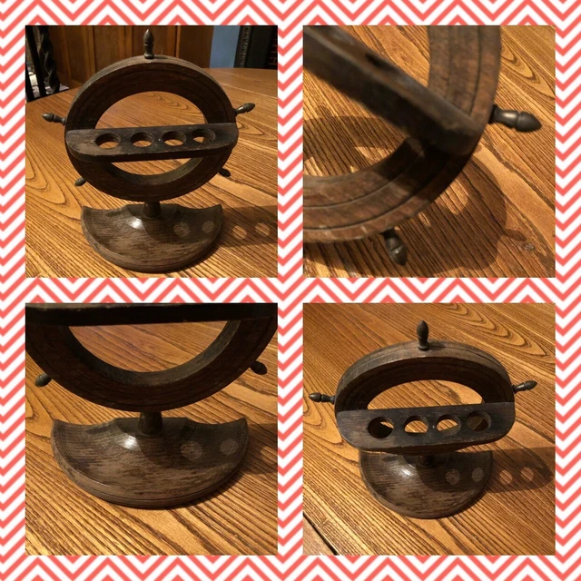 ANTIQUE OAK WOODEN Ships Wheel Design Pipe Rack Holder Stand Nautical