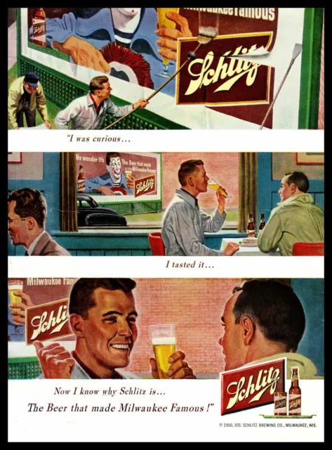 1950 Schlitz Beer Milwaukee WI Circus Clown Billboard Sign Vintage Print Ad