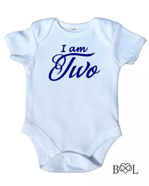 Baby Boy's Second Birthday Bodysuit Vest Babygrow Gift 2Nd Present I Am Two