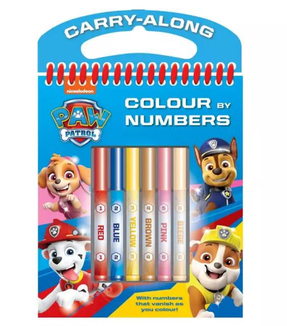 Paw Patrol Colour By Numbers Childrens Carry Along Activity Colouring Book Pens