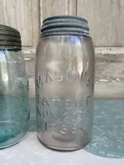 Antique MASON’S PATENT NOV. 30 TH 1858 - 4 - Fruit Jar QT Zinc Lid Clear/SCA