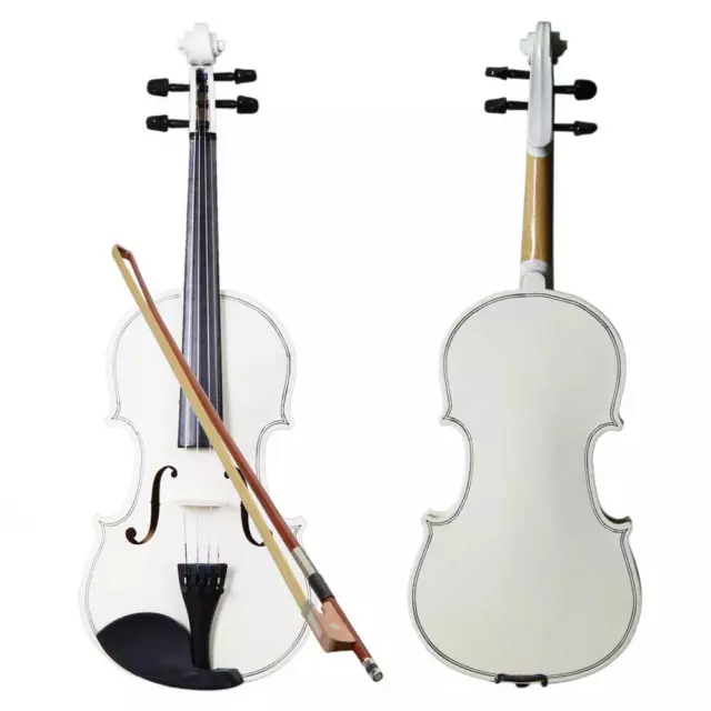 4/4 Size Acoustic Violin Beginner Fiddle w/ Case+ Bow + Rosin Full Set White