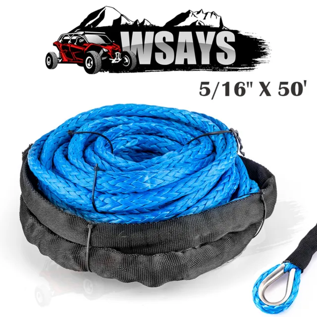 5/16" x 50' Synthetic Winch Rope Line Recovery Cable 12000LB for UTV Jeep Winch