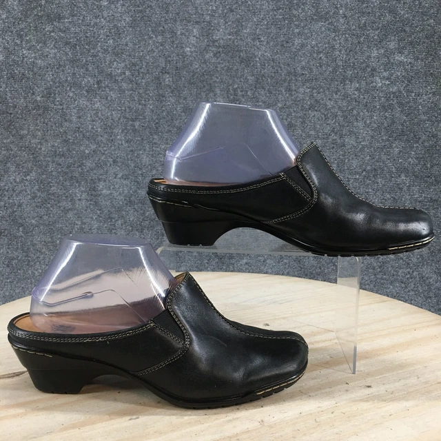 Sofft Sandals Womens 8 M Casual Mule Wedge Heels Comfort Black Leather Slip On