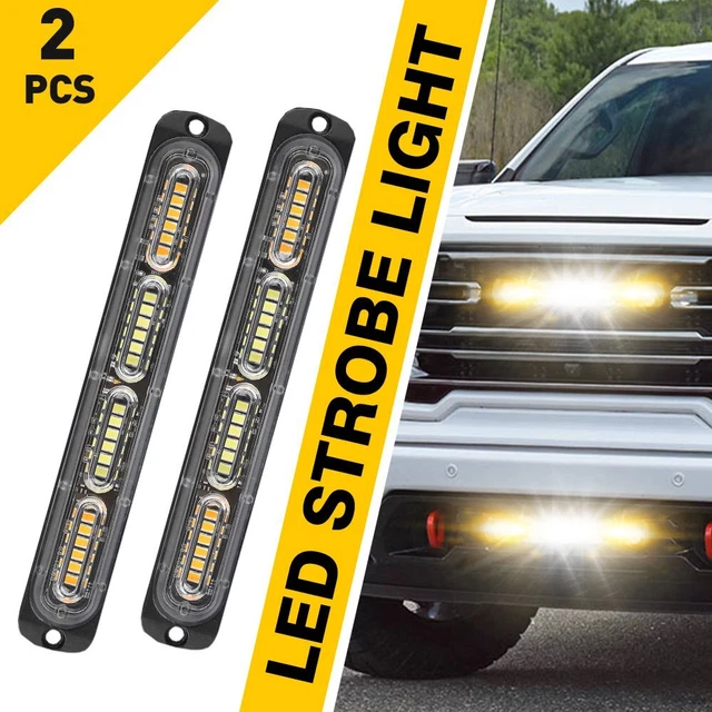 2x 24LED Amber/White Car  Beacon Warning Hazard Flash Strobe Light Bar