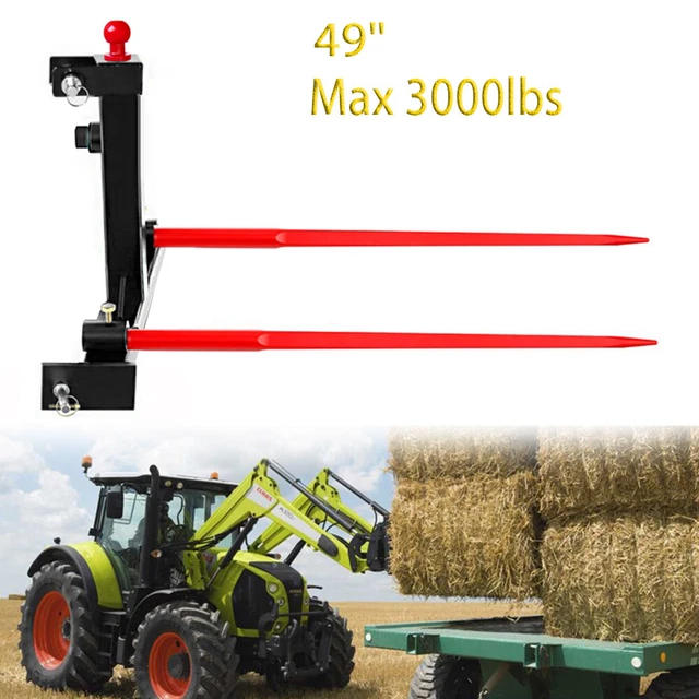 1 Tractors 3 Point Trailer Hitch Quick Attach Bale Spear + 49” Hay Bale Spear