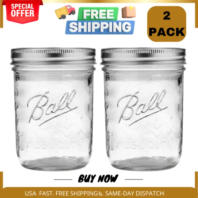 Ball Wide Mouth Pint Mason Jars with Lids & Bands | 16-oz | 2-Pack