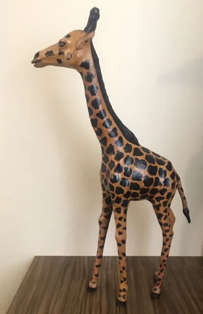 Vintage Leather Wrapped Giraffe Large 20Inch Tall Statue Figurine African Safari