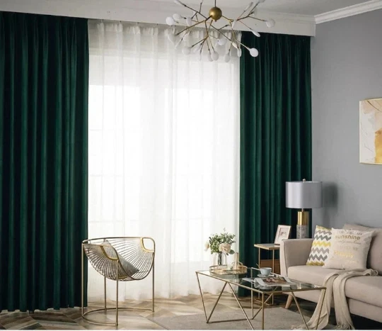 Dark Forest  Velvet Curtain Set Blackout Rod Pocket & Back Tab Window Treatment