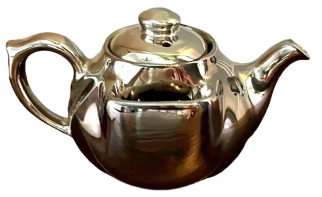 Rare HALL for Bacharach VTG T-BALL TEAPOT Silver Luster w/ Side Saddle Pouches